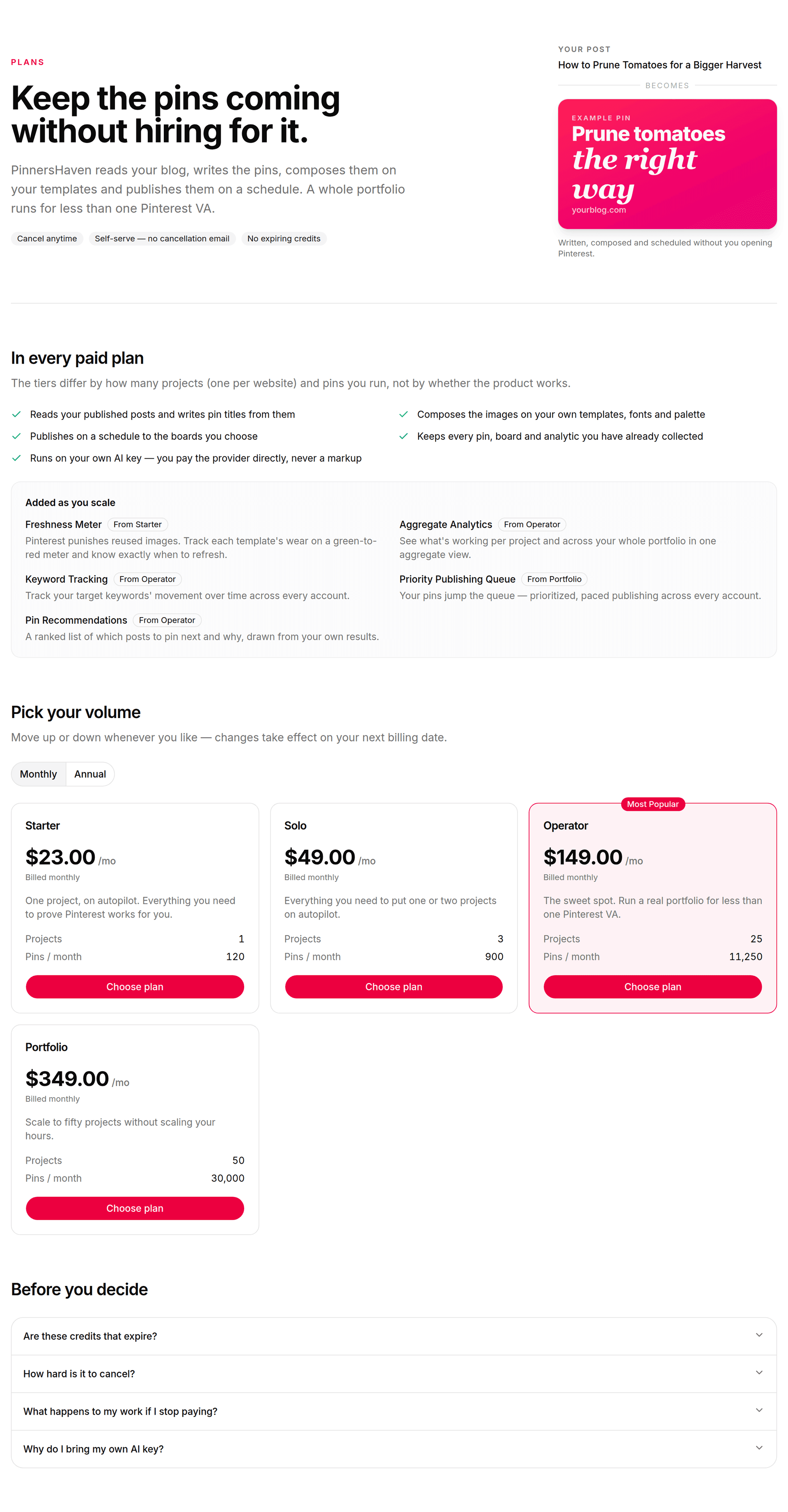 The in-app plan ladder