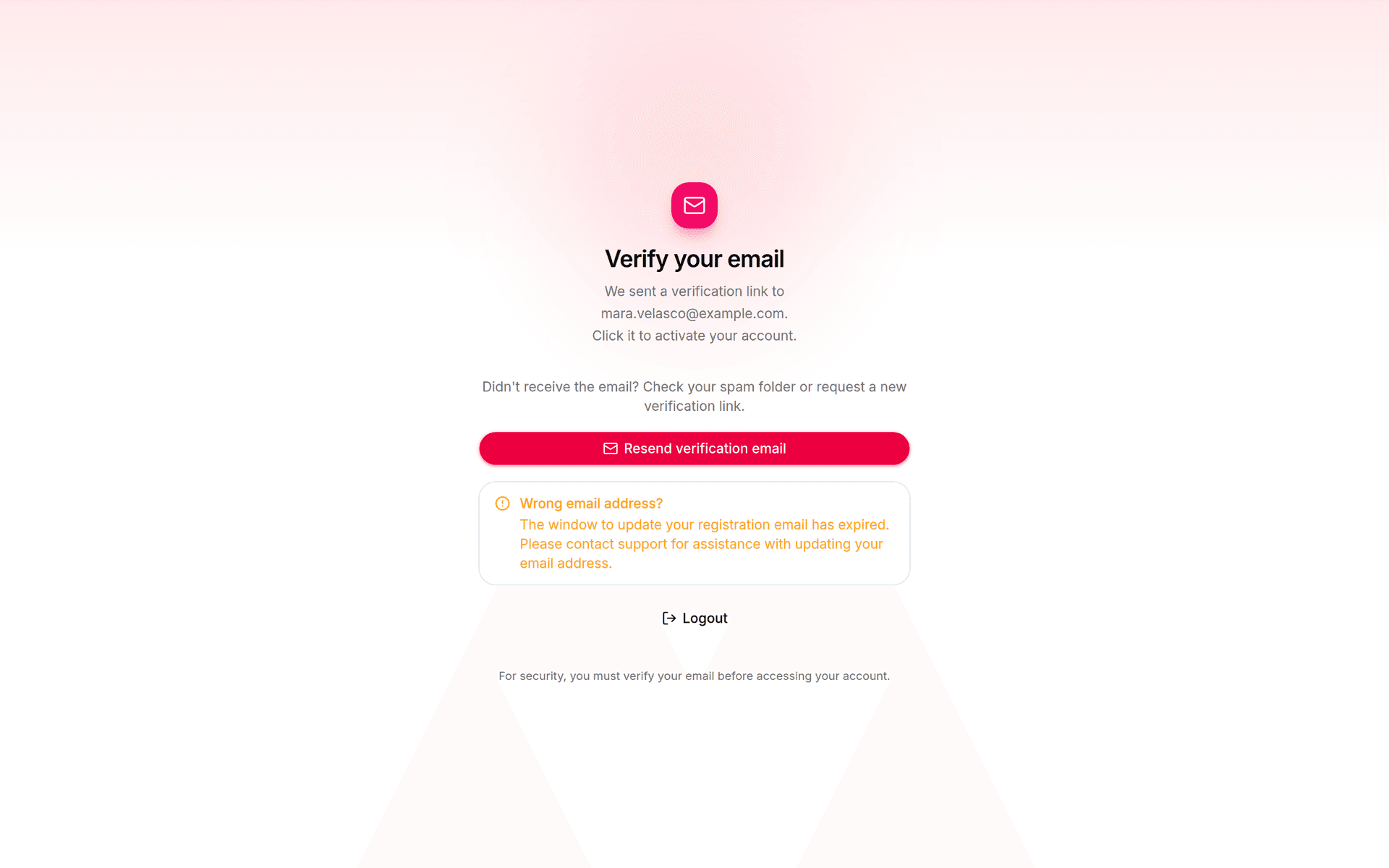 The verify-your-email screen