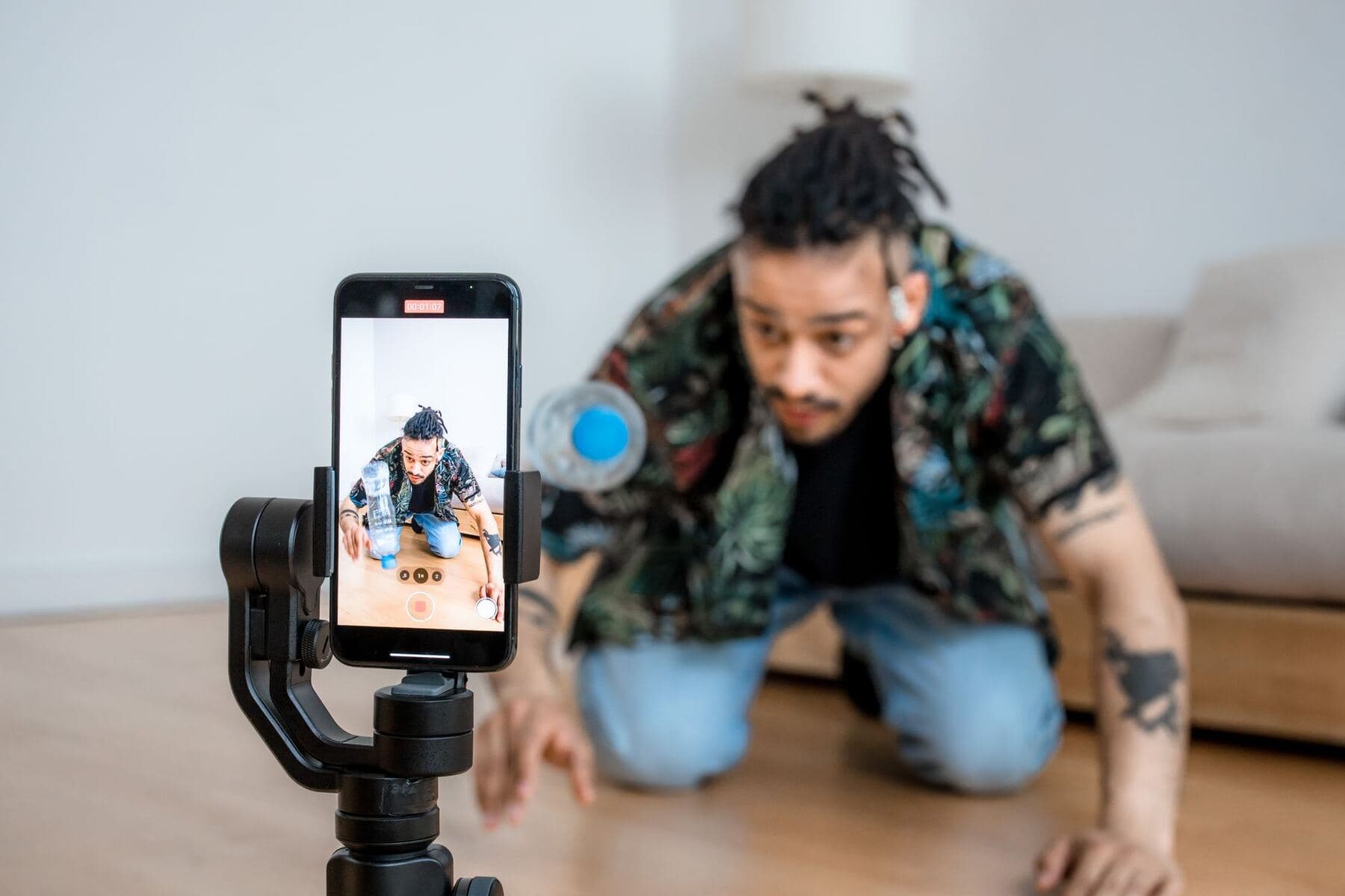 Creator filming content at home