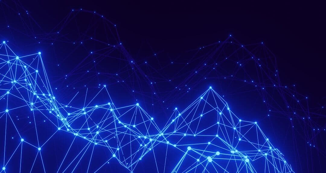 Abstract network of connected nodes representing ranking systems