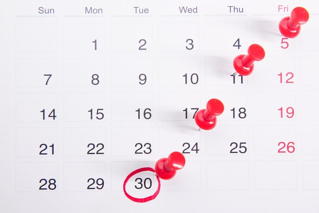 Wall calendar with publishing dates marked