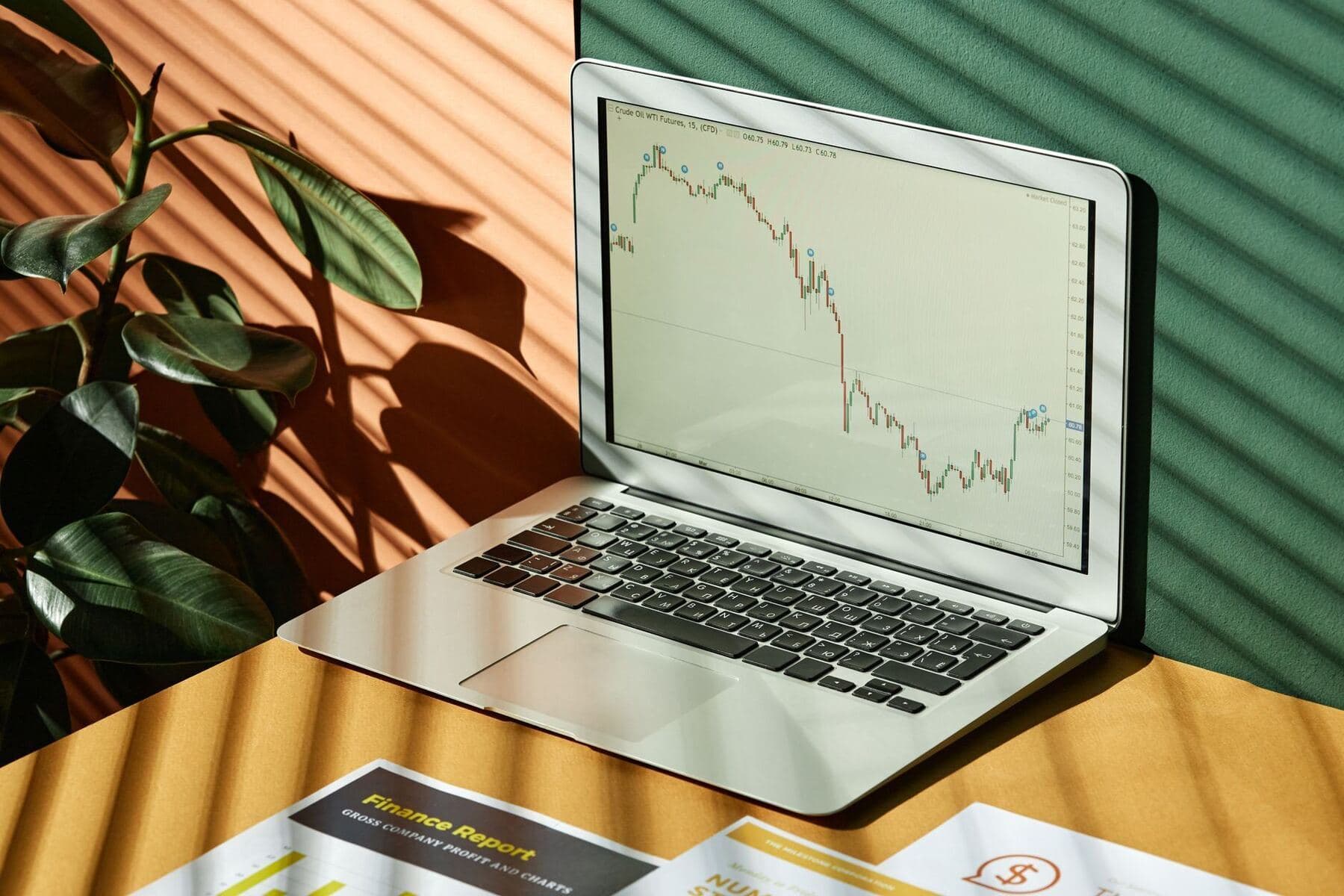 Declining graph on a laptop screen
